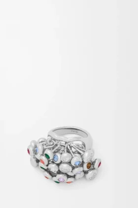 Anillo tipo alfiler de plata esterlina y cristales