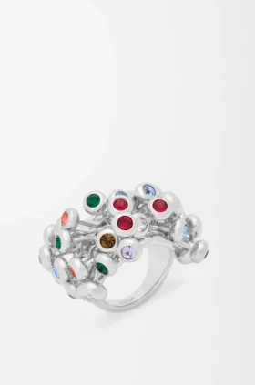 Anillo tipo alfiler de plata esterlina y cristales