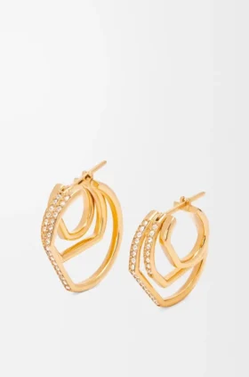 Aretes de aro apilados en plata esterlina y cristales