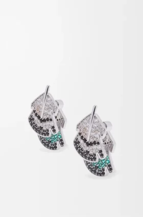 Aretes de plumas en plata esterlina y cristales