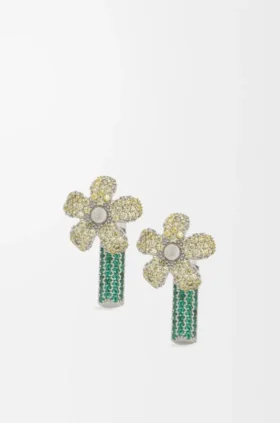 Aretes Flor en plata esterlina y cristales
