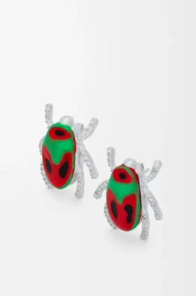 Aretes Scarabeo en plata esterlina, esmalte y cristal