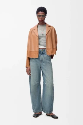 Blusa tipo pijama en piel de cordero napa