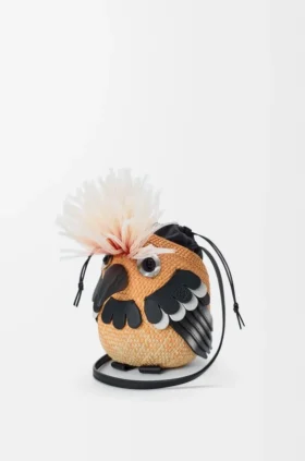 Bolso «Bird» de palma de iraca y piel de becerro
