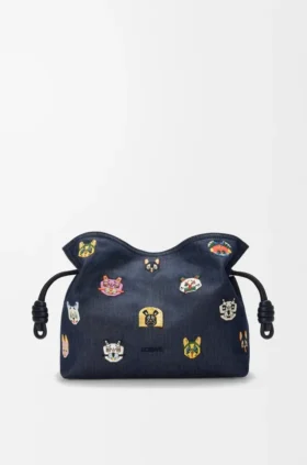 Bolso de mano mediano «Cats Flamenco» en mezclilla bordada