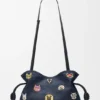 Bolso de mano mediano «Cats Flamenco» en mezclilla bordada