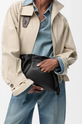 Bolso de mano Panta Flamenco mediano en piel de becerro brillante
