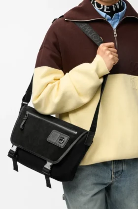 Bolso Flex Messenger mediano en lona y gamuza