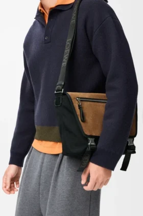 Bolso Flex Messenger mediano en lona y gamuza
