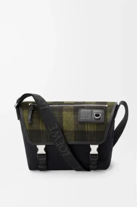 Bolso Flex Messenger mediano en lona y gamuza cepillada
