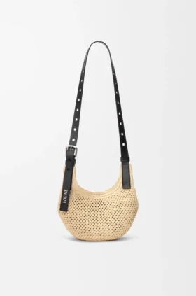 Bolso hobo «Mini Punch Hole» de rafia y piel de becerro