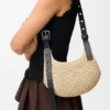 Bolso hobo «Mini Punch Hole» de rafia y piel de becerro
