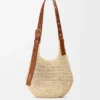 Bolso hobo pequeño con perforaciones en rafia y piel de becerro Bolso hobo pequeño con perforaciones en rafia y piel de becerro
