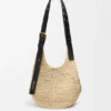 Bolso hobo pequeño con perforaciones en rafia y piel de becerro Bolso hobo pequeño con perforaciones en rafia y piel de becerro