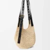 Bolso hobo pequeño con perforaciones en rafia y piel de becerro Bolso hobo pequeño con perforaciones en rafia y piel de becerro