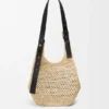 Bolso hobo pequeño con perforaciones en rafia y piel de becerro Bolso hobo pequeño con perforaciones en rafia y piel de becerro