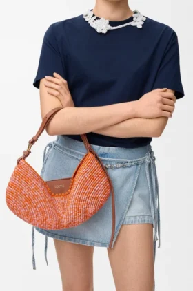 Bolso loewe Swing mediano de rafia y piel de becerro