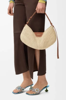 Bolso loewe Swing mediano de rafia y piel de becerro
