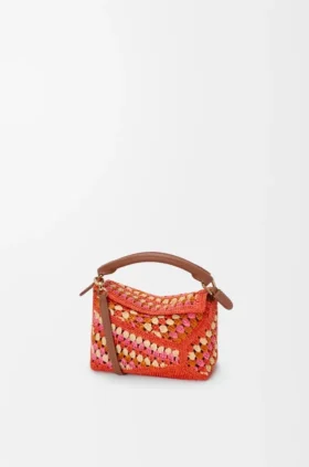 Bolso Mini Puzzle Edge en rafia y piel de becerro