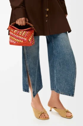 Bolso Mini Puzzle Edge en rafia y piel de becerro