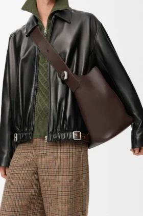 Bolso Pebble Bucket grande en piel de becerro granulada y flexible