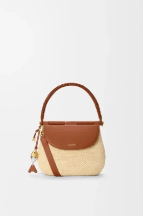 Bolso Pescador mediano de rafia y piel de becerro