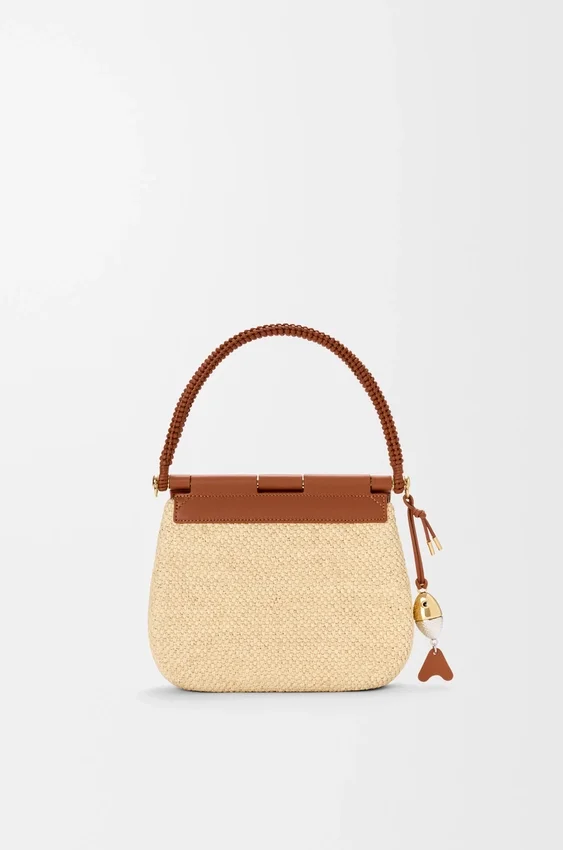 Bolso Pescador mediano de rafia y piel de becerro Bolso Pescador mediano de rafia y piel de becerro