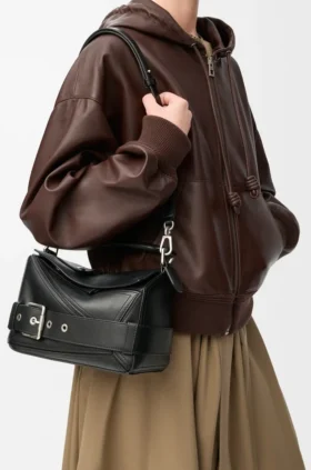 Bolso Puzzle Biker pequeño en piel de becerro brillante
