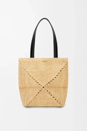 Bolso Puzzle Fold mediano de rafia
