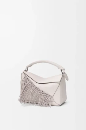 Bolso Puzzle pequeño con flecos en piel de becerro clásica