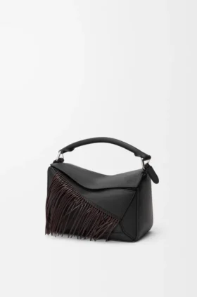 Bolso Puzzle pequeño con flecos en piel de becerro clásica