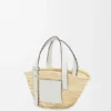 Bolso tipo cesta pequeño de hoja de palma y piel de becerro Bolso tipo cesta pequeño de hoja de palma y piel de becerro