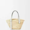 Bolso tipo cesta pequeño de hoja de palma y piel de becerro Bolso tipo cesta pequeño de hoja de palma y piel de becerro