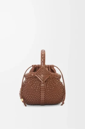 Bolso tipo cesta redondo «Mini Diamond» en piel de becerro