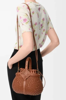 Bolso tipo cesta redondo «Mini Diamond» en piel de becerro
