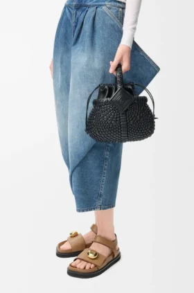 Bolso tipo cesta redondo «Mini Diamond» en piel de becerro