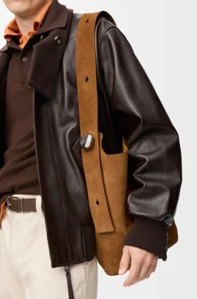 Bolso tipo Pebble Bucket grande «Pebble» en piel de becerro de gamuza