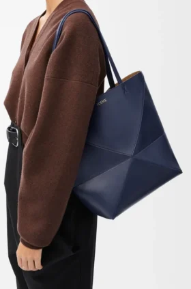 Bolso tote mediano Puzzle Fold en piel de becerro brillante