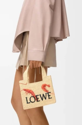Bolso tote «Mini Loewe Font Tote» en rafia