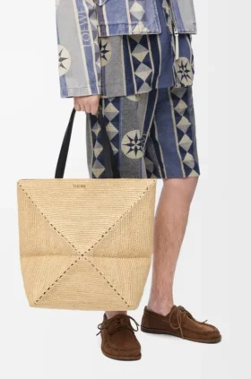Bolso tote Puzzle Fold XL en rafia
