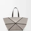 Bolso tote Puzzle Fold XXL en lona jacquard y piel de becerro Bolso tote Puzzle Fold XXL en lona jacquard y piel de becerro