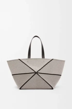 Bolso tote Puzzle Fold XXL en lona jacquard y piel de becerro
