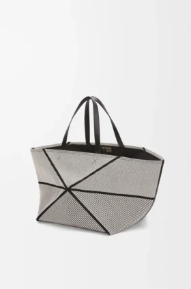 Bolso tote Puzzle Fold XXL en lona jacquard y piel de becerro