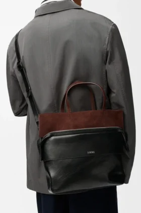 Bolso tote Switch pequeño en piel de becerro con efecto papel y gamuza