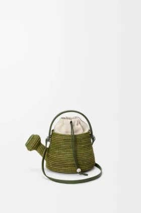 Bolso «Watering Can» de rafia y piel de becerro