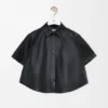 Camisas de manga corta con silueta trapecio en piel de cordero napa Camisas de manga corta con silueta trapecio en piel de cordero napa