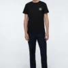 Camiseta de algodón con cuello redondo y manga corta, con anagrama bordado, color negro H526341Xai-1100