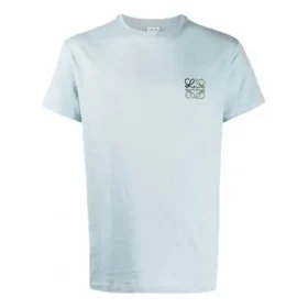 Camiseta de hombre Loewe Anagram Classic de algodón bordado, cuello redondo y manga corta, azul claro H6109230Cr-6410