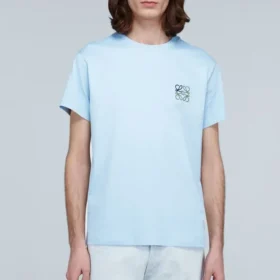 Camiseta de hombre Loewe Anagram Classic de algodón bordado, cuello redondo y manga corta, azul claro H6109230Cr-6410