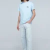 Camiseta de hombre Loewe Anagram Classic de algodón bordado, cuello redondo y manga corta, azul claro H6109230Cr-6410